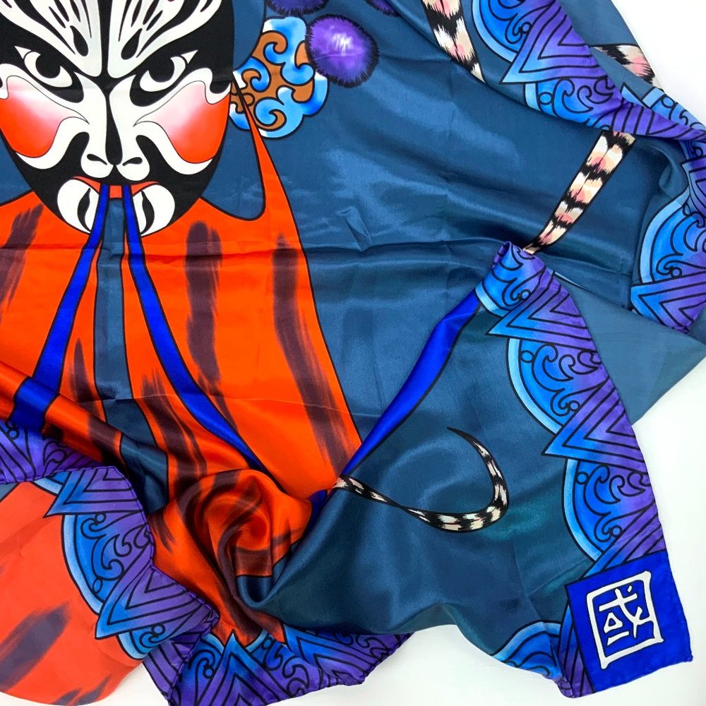 New Vintage 1990s Huali Chinese Opera Print Large Silk Scarf Sz 41" X 41" - Picture 10 of 16